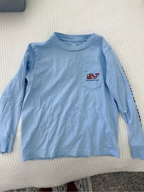Vineyard Vines Light Blue Long-Sleeve Pocket Tee with Whale Embroidery